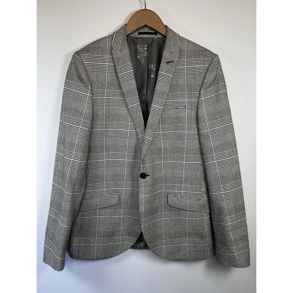 Heart and Dagger Mens Cotton Blend Sport Coat Blazer 38R Gray Double Vented
